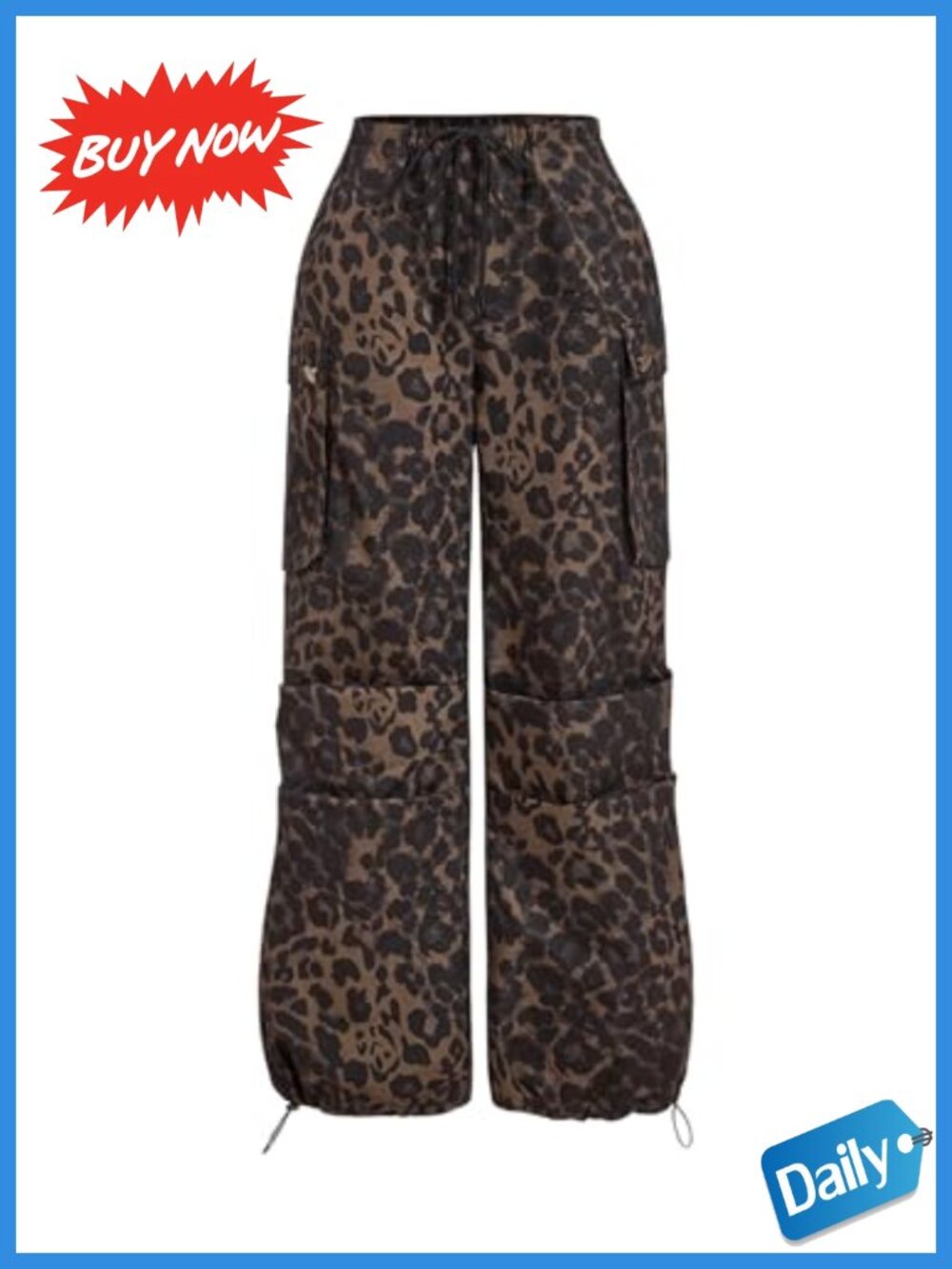 Floerns Leopard Cargo Pants High Rise Straight Leg Drawstring Trousers